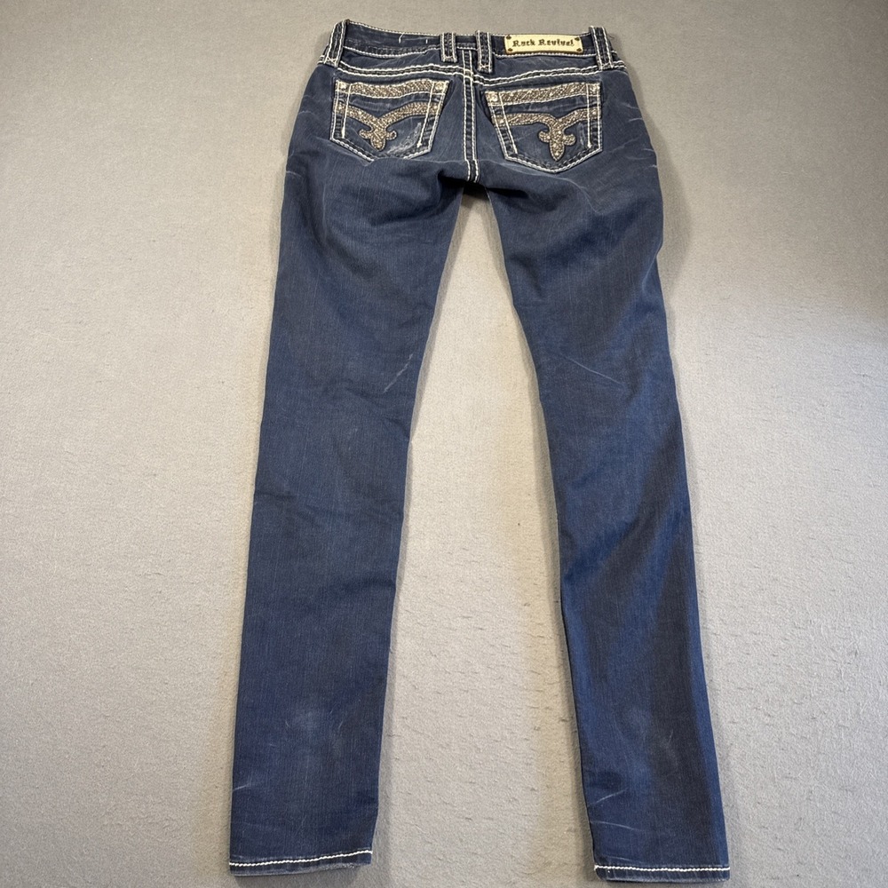 Rock Revival Women 25/31 Sherry Skinny Jeans EMBELISHED RHINESTONES THICK STITCH - Picture 2 of 10